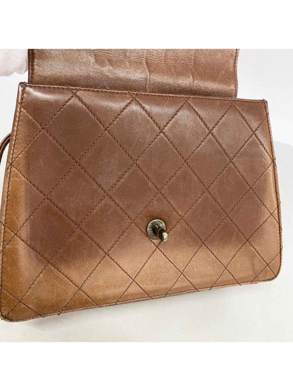 Chanel Shoulder Bag Quilted Lambskin Brown Gold - Picture 6 of 10